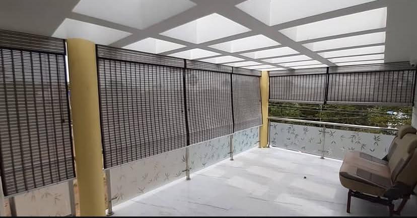 Heavy-duty bamboo blinds on veranda balcony
