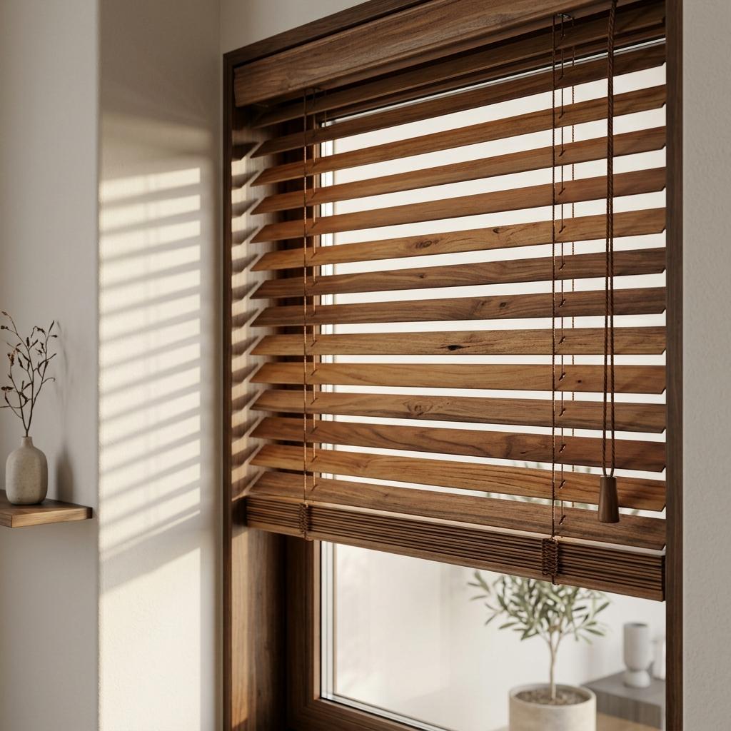 Wooden venetian blinds in rich walnut finish